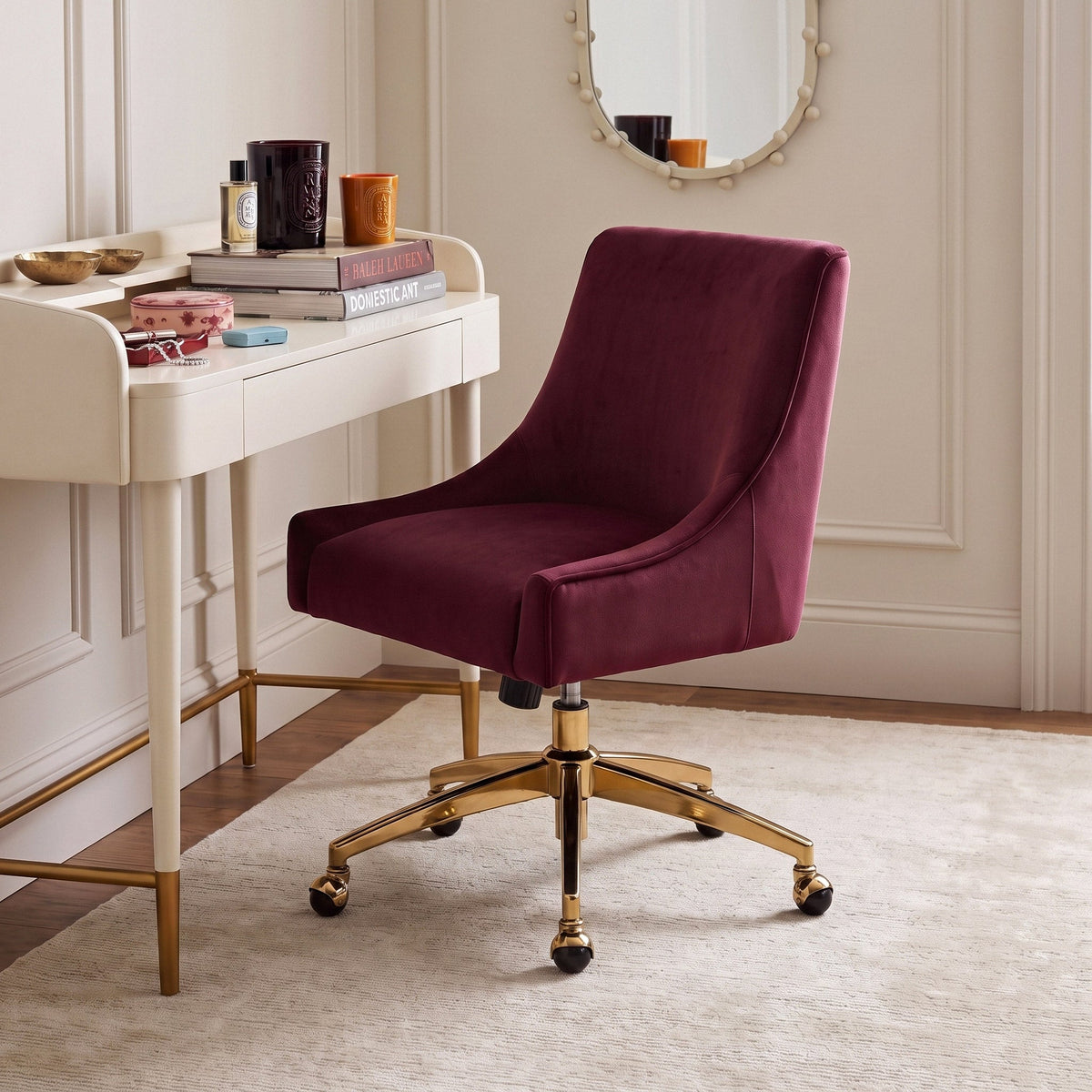 Beatrix Burgundy Performance Velvet Office Swivel Chair by TOV Furniture – photo 2 of 7