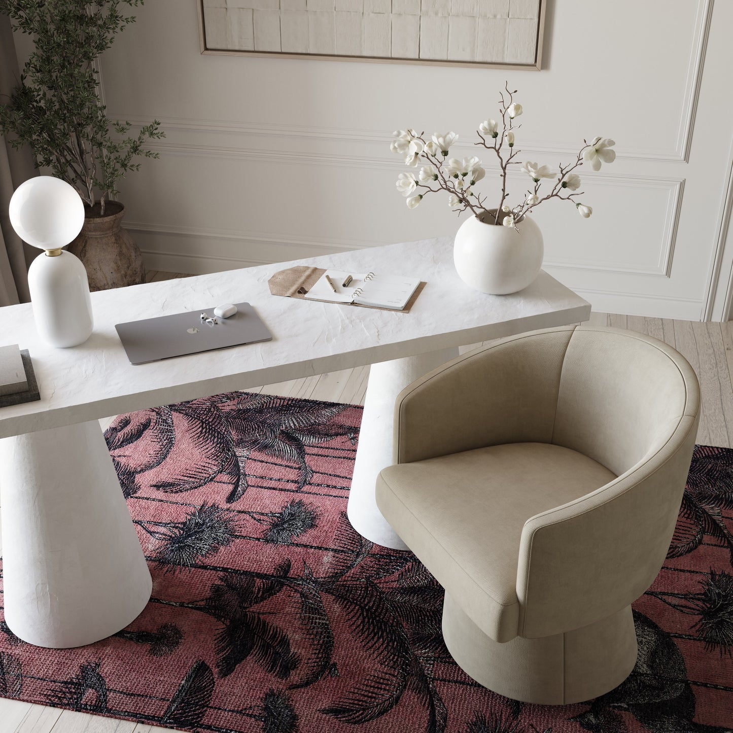 Kristen Upcycled Chenille Rolling Desk Chair by TOV H68926