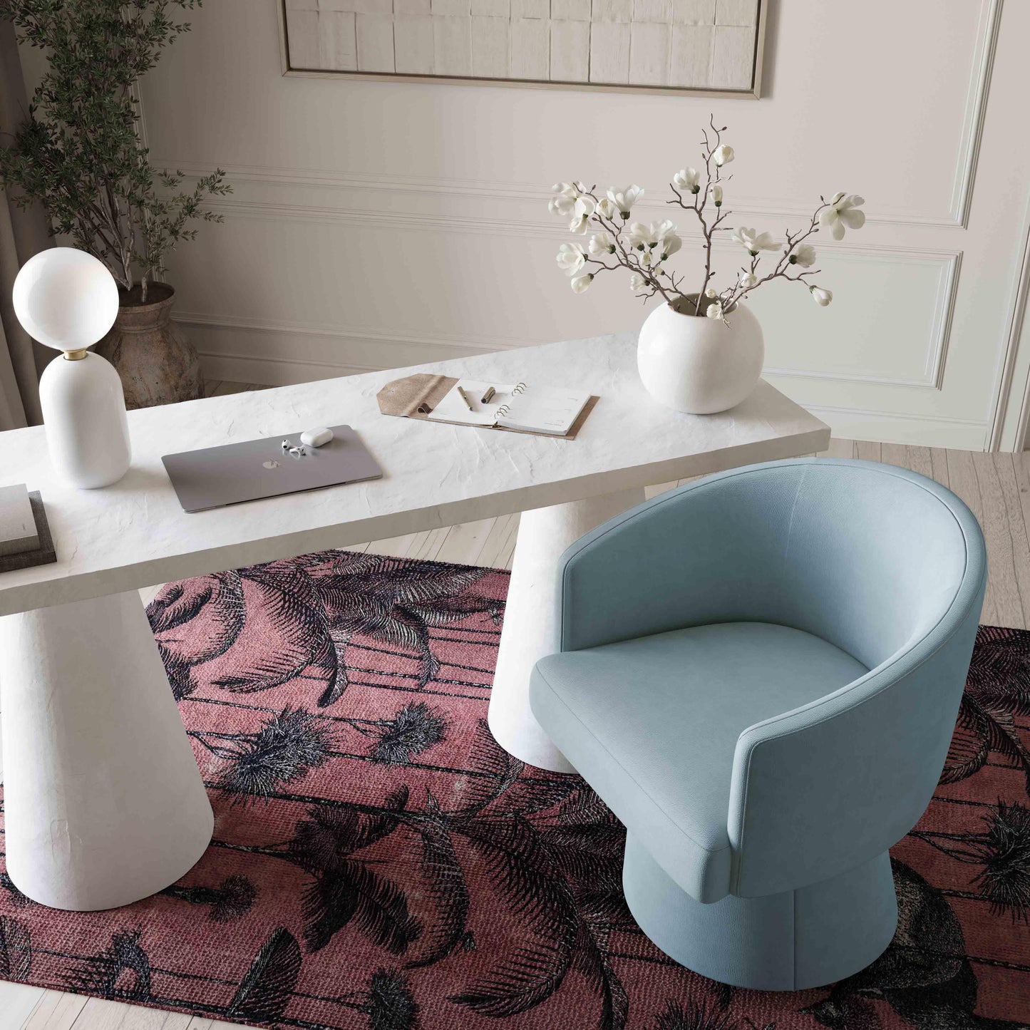 Kristen Upcycled Chenille Rolling Desk Chair by TOV H69312