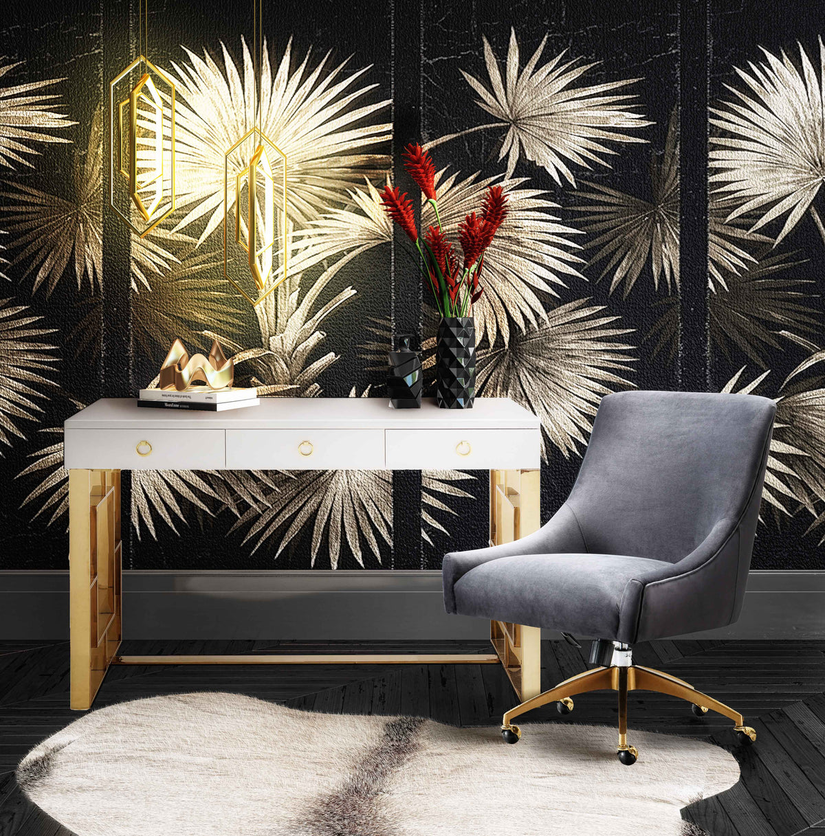 Beatrix Performance Velvet Office Swivel Chair in Grey by TOV Furniture – photo 3 of 7