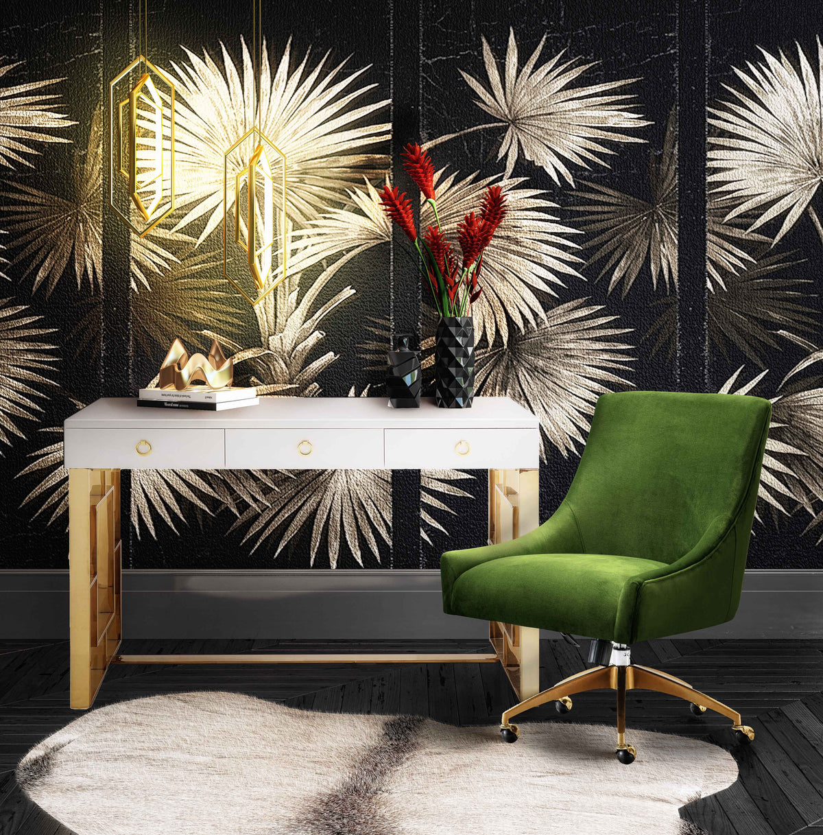 Beatrix Performance Velvet Office Swivel Chair in Green by TOV Furniture – photo 2 of 6