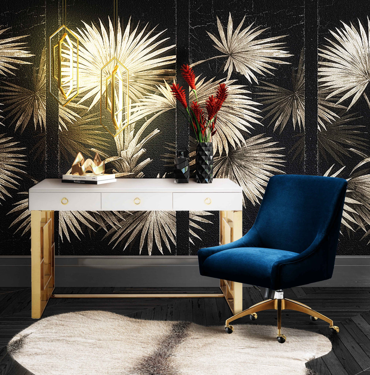 Beatrix Performance Velvet Office Swivel Chair in Navy by TOV Furniture – photo 2 of 6