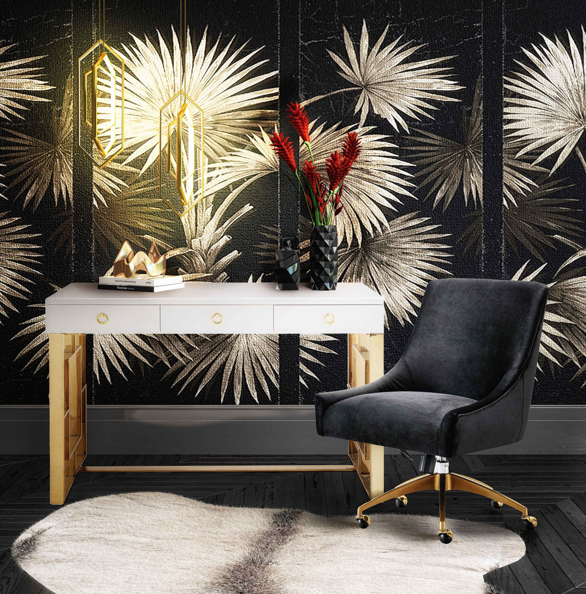 Beatrix Performance Velvet Office Swivel Chair in Black by TOV Furniture – photo 2 of 6