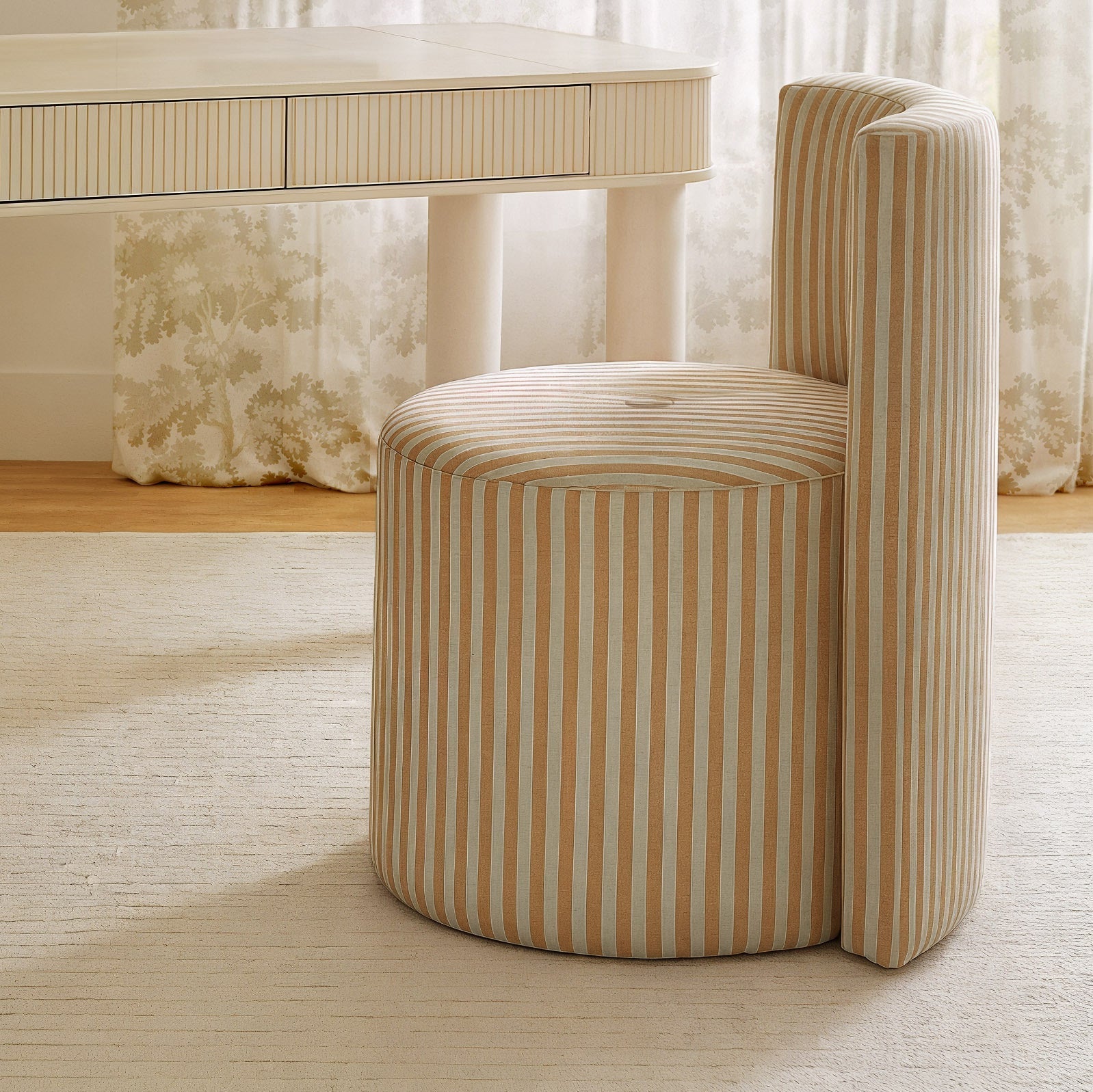 Alyssa Striped Performance Linen Rolling Desk Chair Mustard Yellow by Tov Furniture