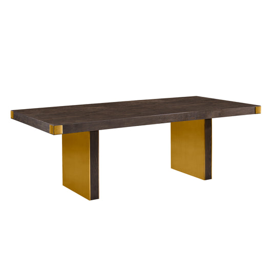 Selena 90" Ash Rectangular Dining Table Chocolate, Gold by Tov Furniture