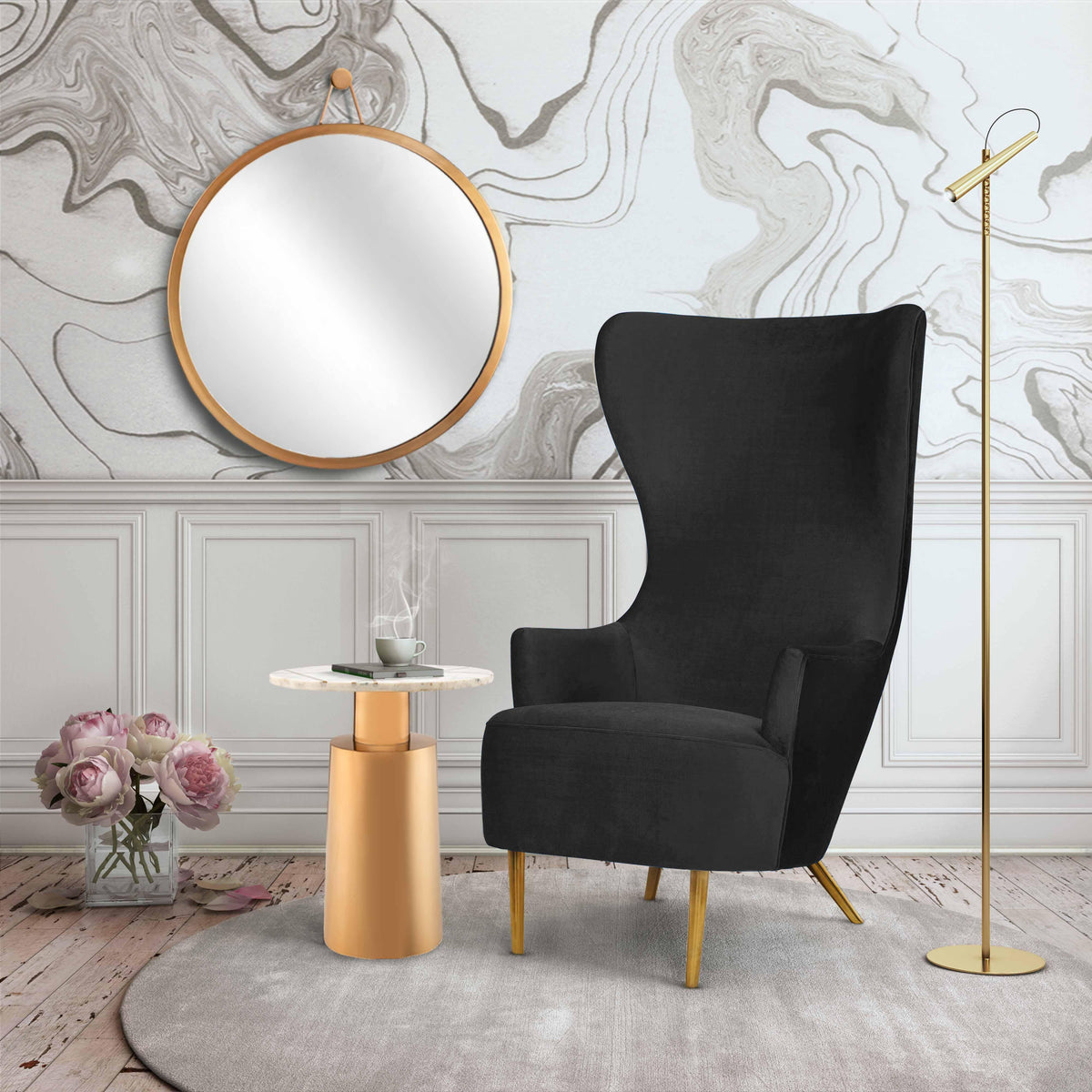 Julia Performance Velvet Wingback Accent Chair in Black by TOV Furniture – photo 2 of 6
