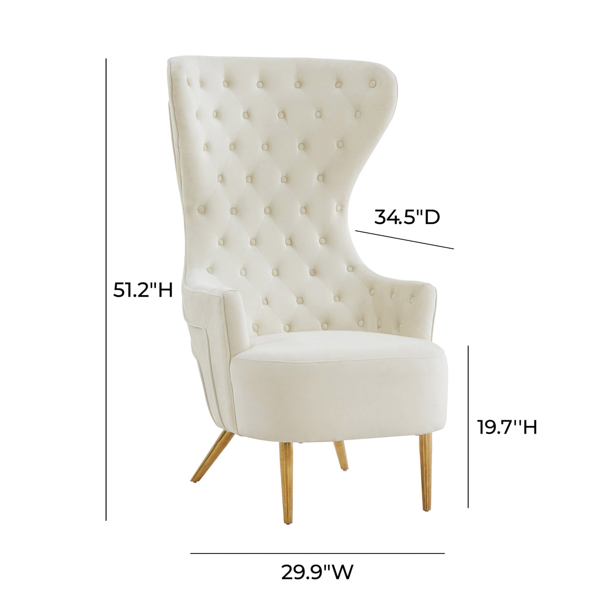 Jezebel Performance Velvet Wingback Accent Chair in Cream by TOV Furniture – photo 6 of 6