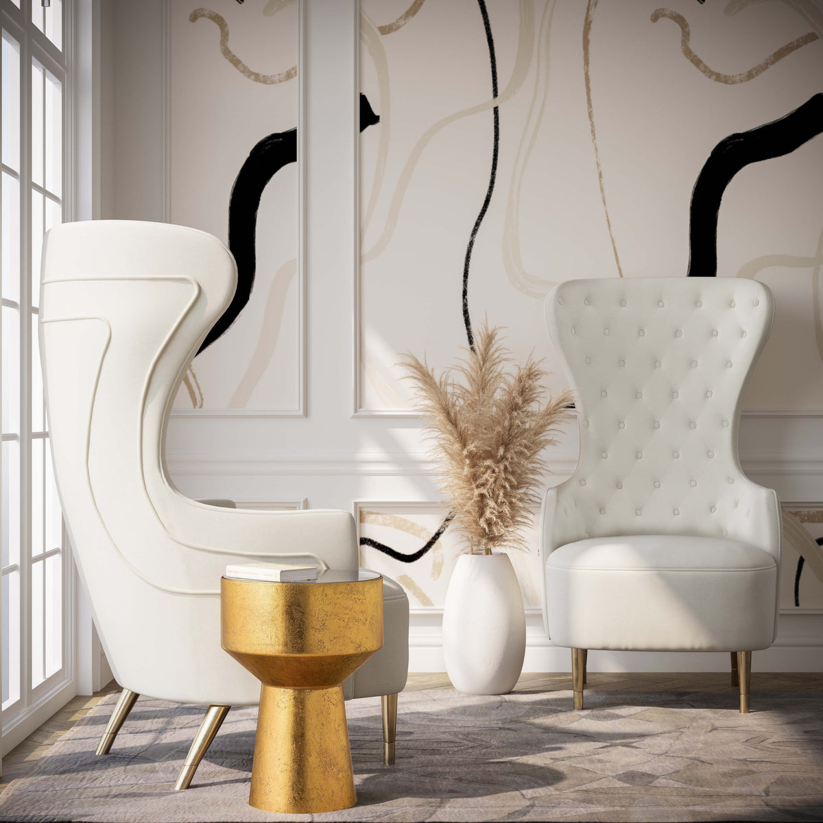 Jezebel Performance Velvet Wingback Accent Chair in Cream by TOV Furniture – photo 2 of 6