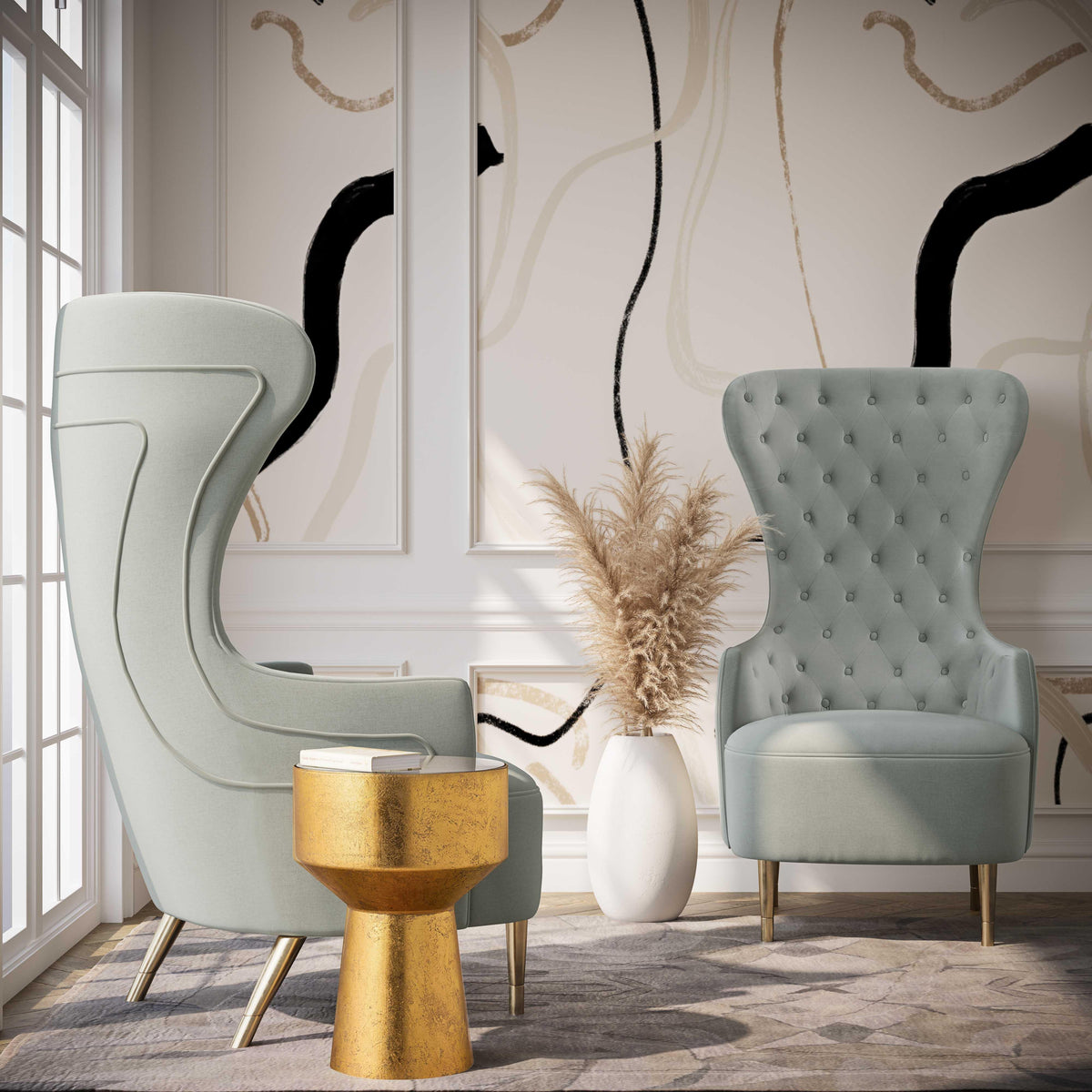 Jezebel Performance Velvet Wingback Accent Chair in Grey by TOV Furniture – photo 2 of 6