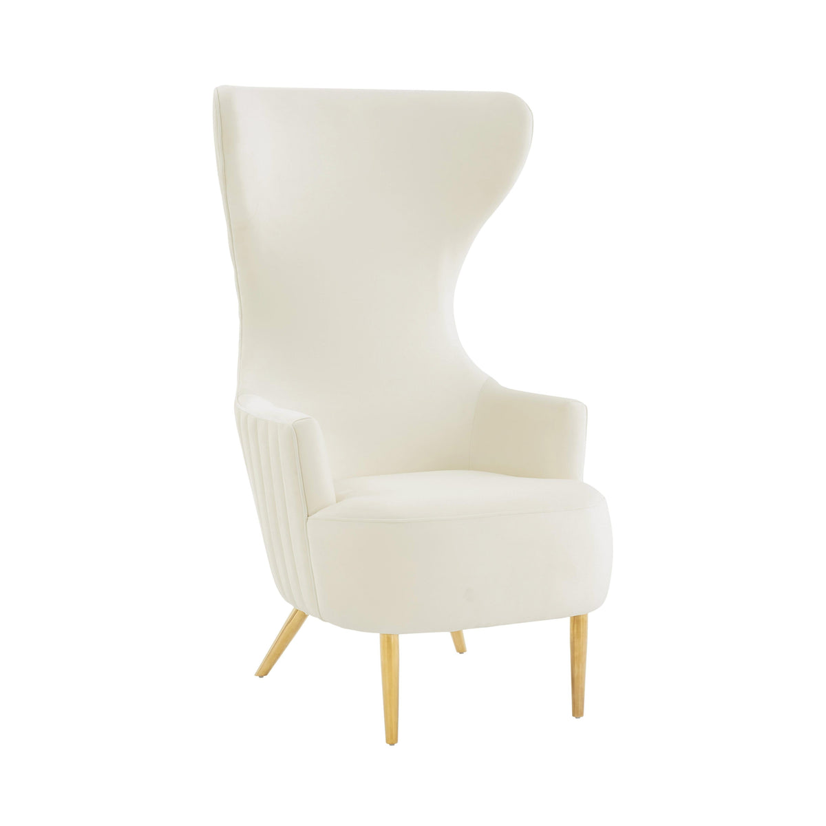 Julia Performance Velvet Channel Tufted Wingback Accent Chair in Cream by TOV Furniture – photo 1 of 7