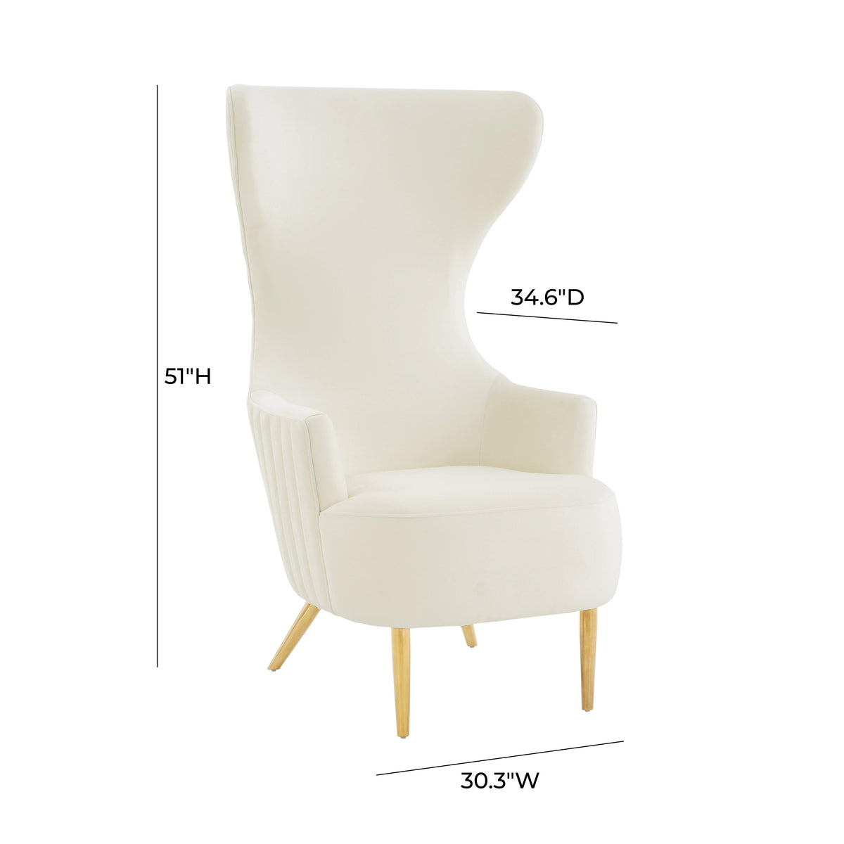 Julia Performance Velvet Channel Tufted Wingback Accent Chair in Cream by TOV Furniture – photo 7 of 7