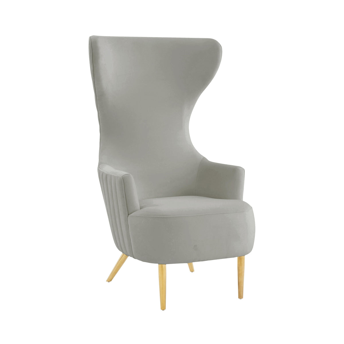Julia Performance Velvet Channel Tufted Wingback Accent Chair in Grey by TOV Furniture – photo 1 of 7
