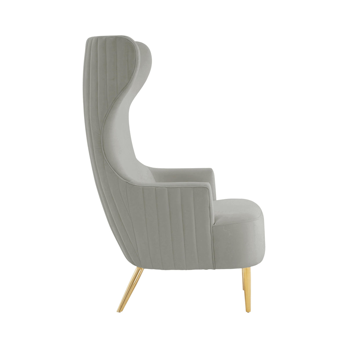 Julia Performance Velvet Channel Tufted Wingback Accent Chair in Grey by TOV Furniture – photo 4 of 7
