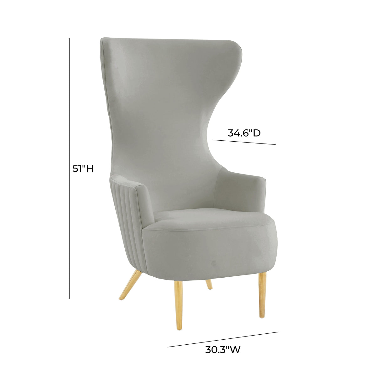 Julia Performance Velvet Channel Tufted Wingback Accent Chair in Grey by TOV Furniture – photo 7 of 7