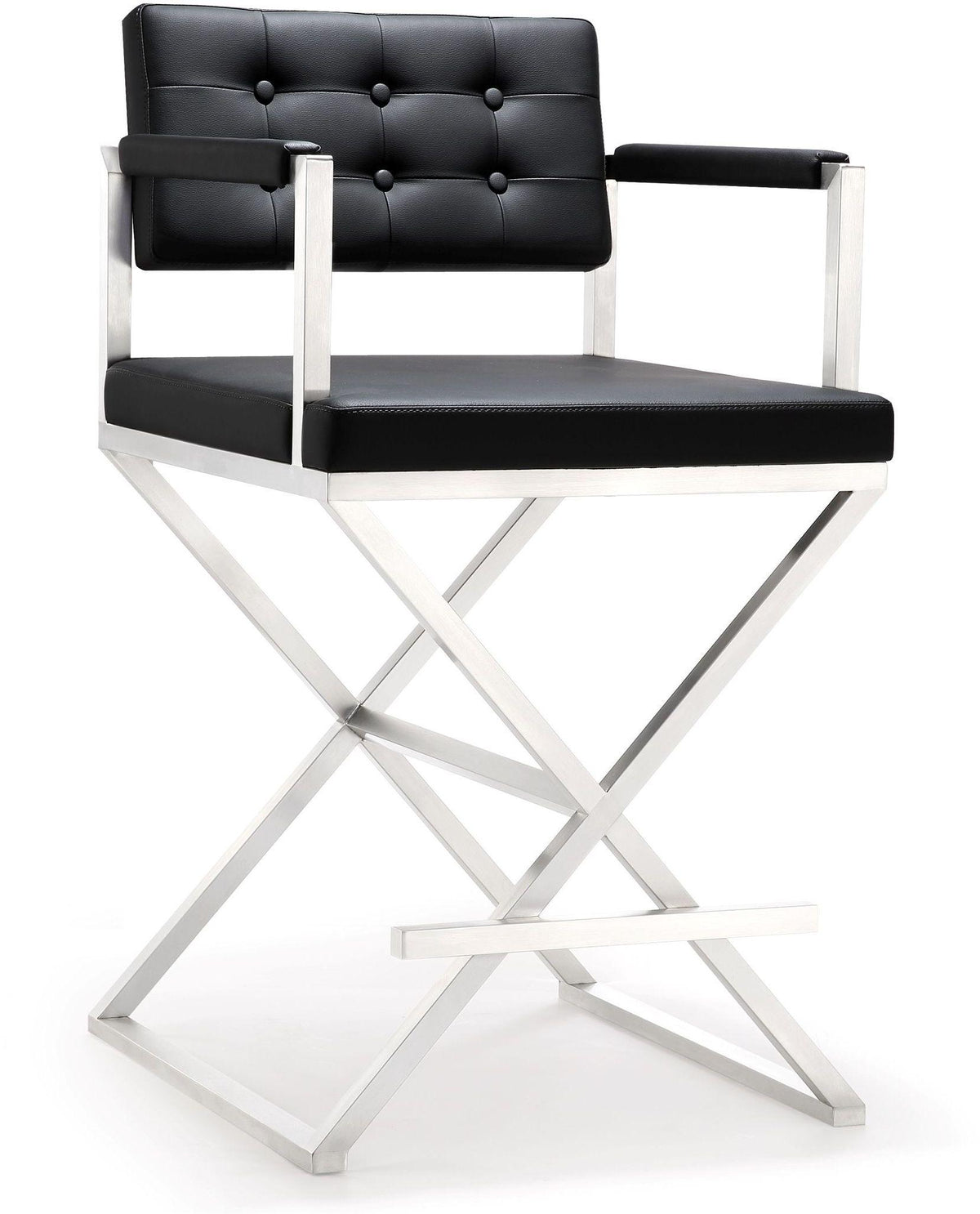 Director Black Performance Vegan Leather and Stainless Steel Counter Stool by TOV Furniture – photo 1 of 10