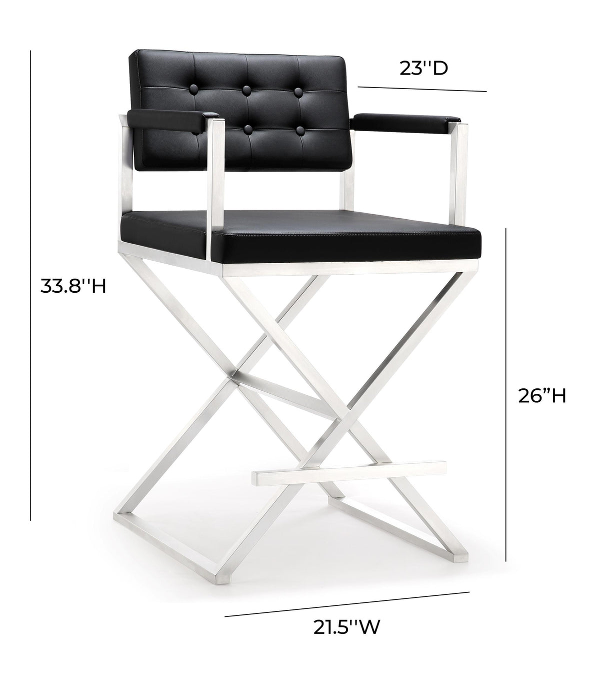 Director Black Performance Vegan Leather and Stainless Steel Counter Stool by TOV Furniture – photo 9 of 10