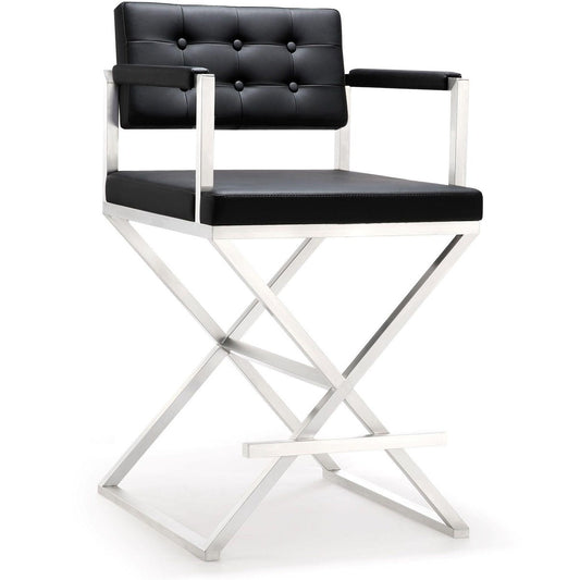 Director Performance Vegan Leather Stool With Silver Base by TOV K3623