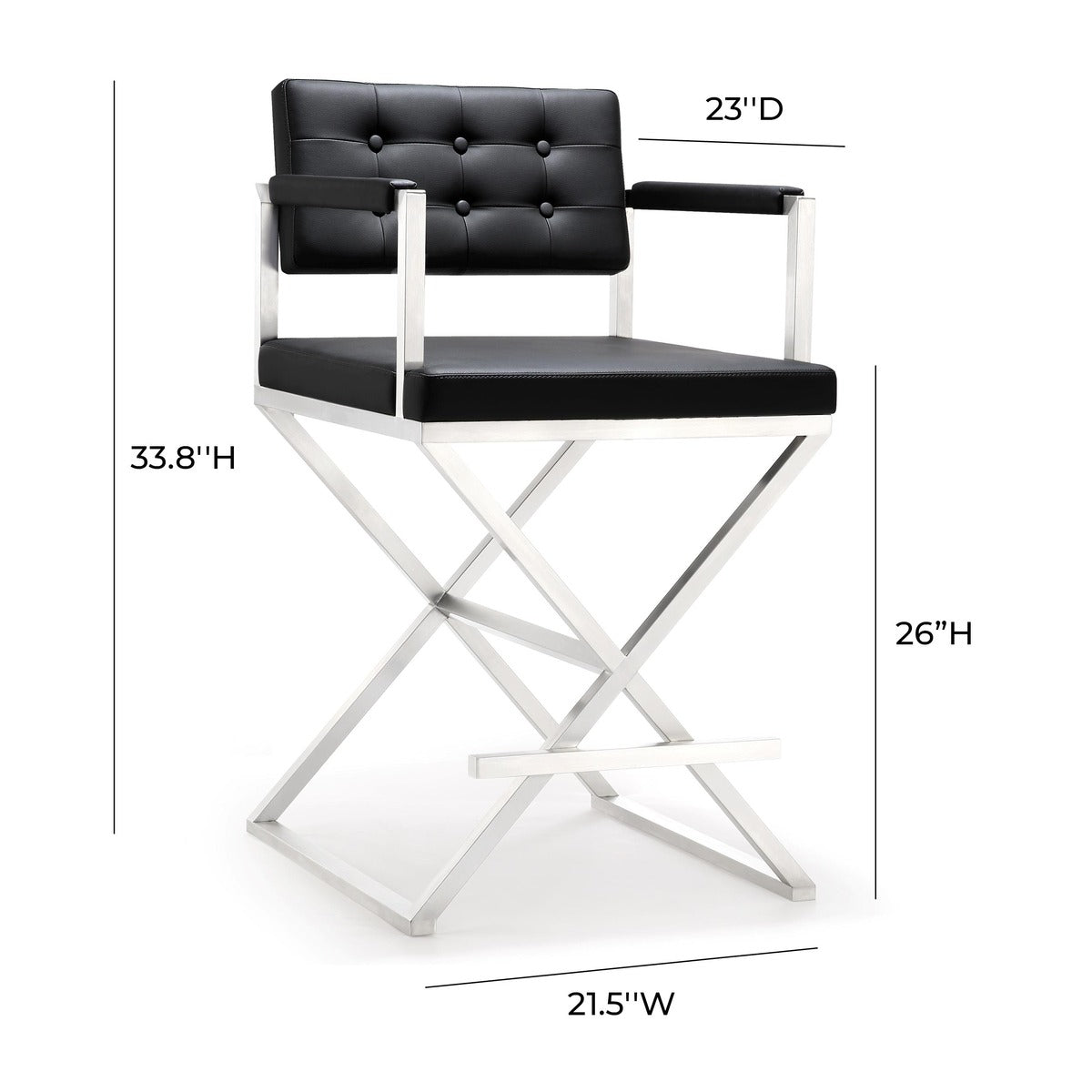 Director Performance Vegan Leather Stool With Silver Base by TOV K3623