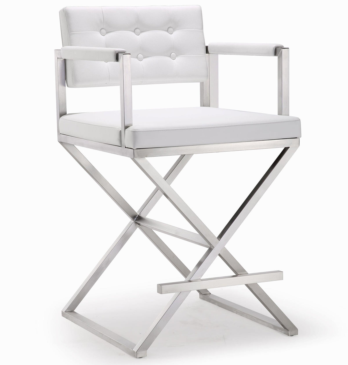 Director White Performance Vegan Leather and Stainless Steel Counter Stool by TOV Furniture – photo 1 of 10