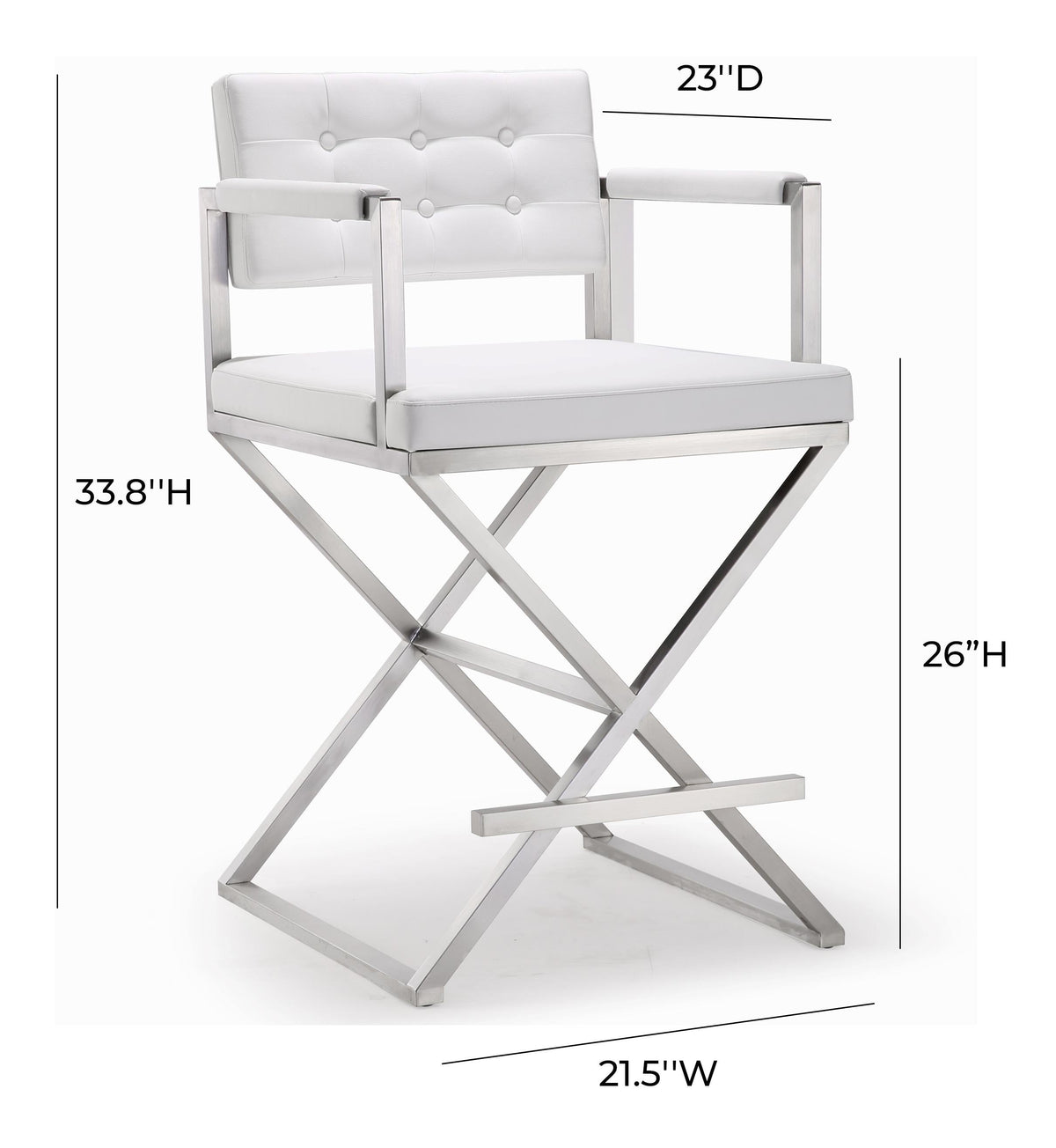 Director White Performance Vegan Leather and Stainless Steel Counter Stool by TOV Furniture – photo 8 of 10