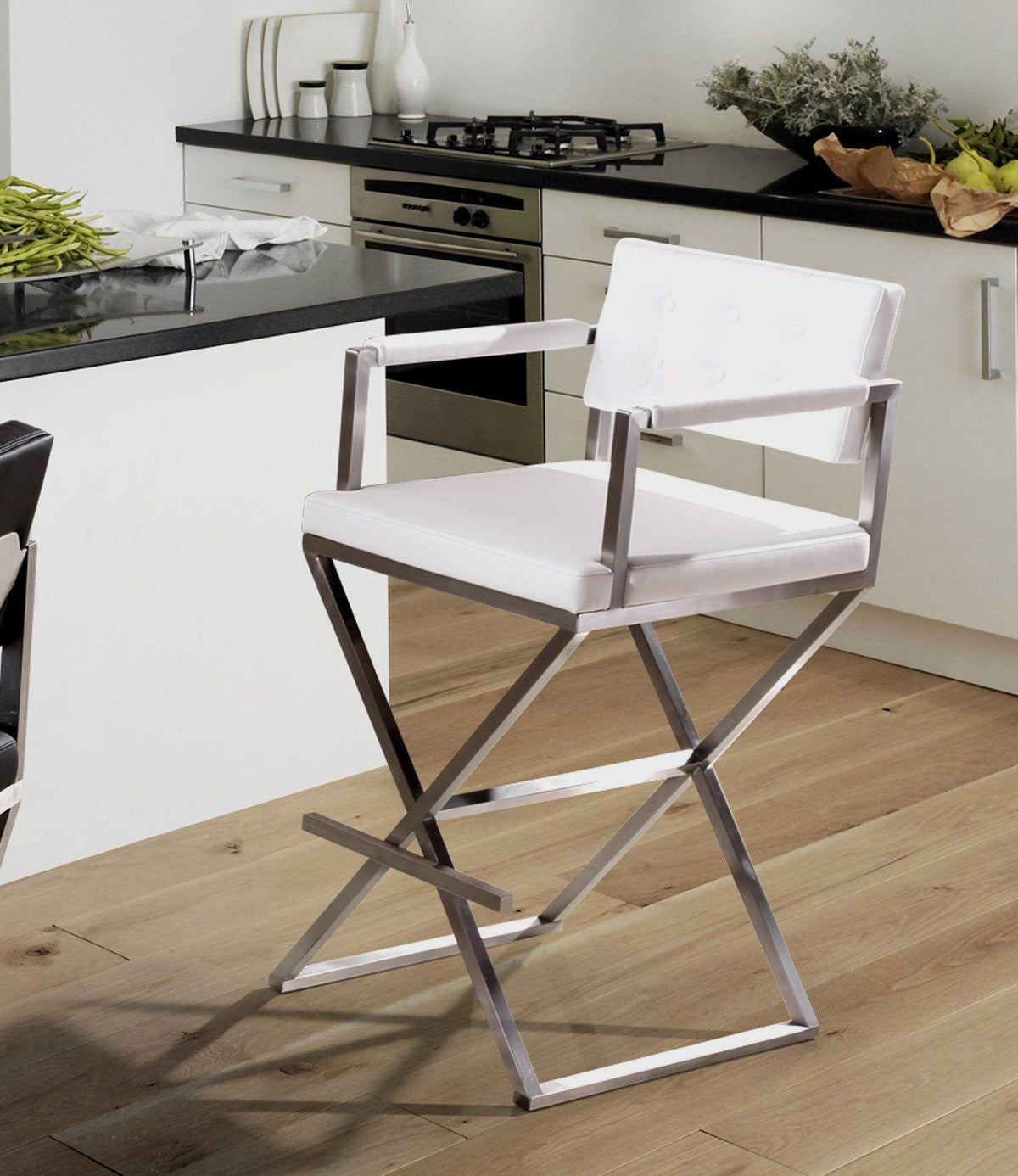 Director Performance Vegan Leather Stool with Silver Base by TOV Furniture – several options shown