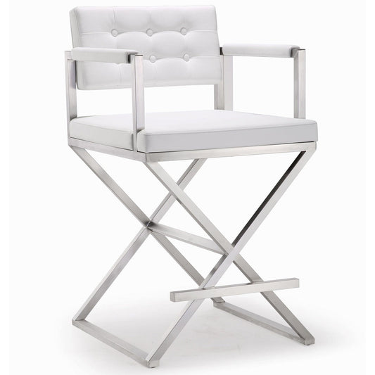 Director Performance Vegan Leather Stool With Silver Base by TOV K3624