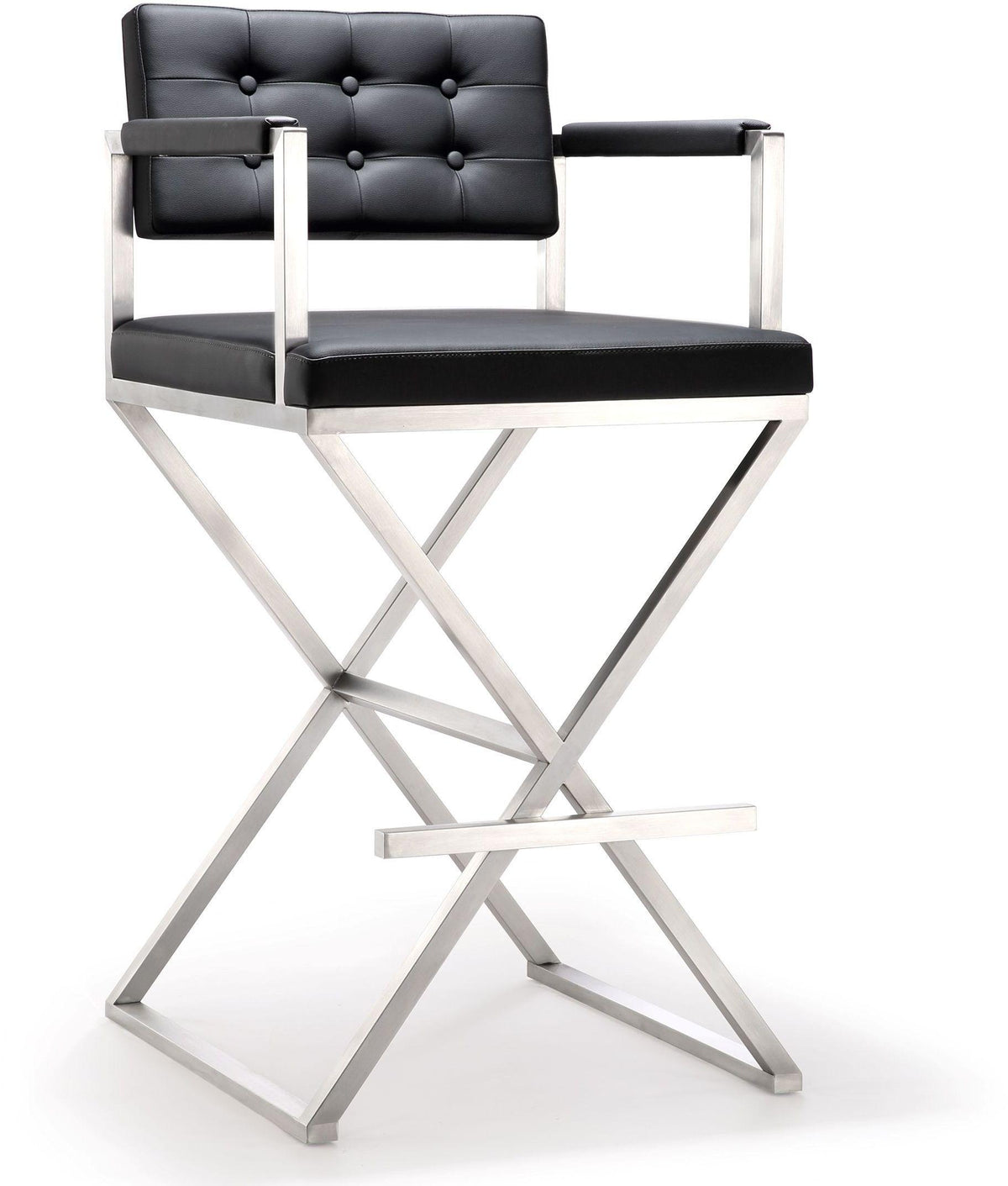 Director Black Performance Vegan Leather and Stainless Steel Barstool by TOV Furniture – photo 1 of 10