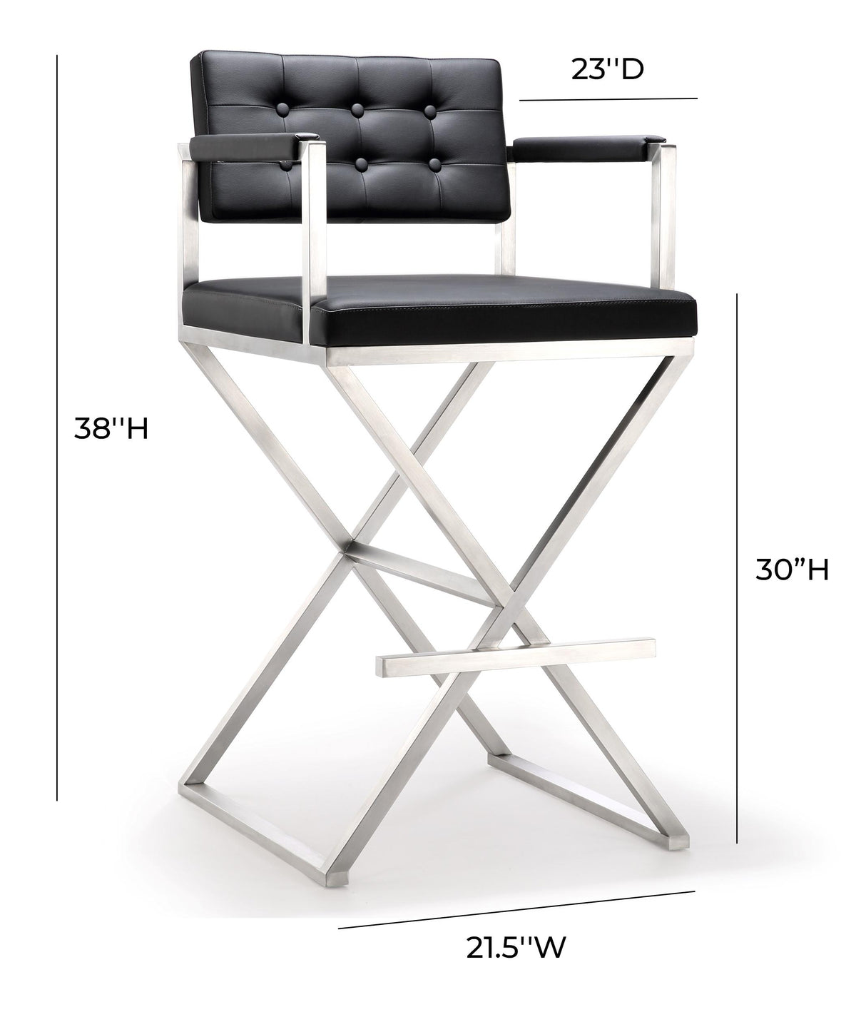 Director Black Performance Vegan Leather and Stainless Steel Barstool by TOV Furniture – photo 9 of 10