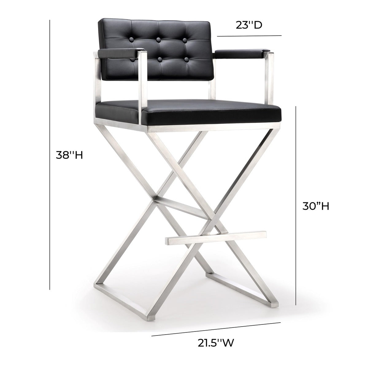 Director Performance Vegan Leather Stool With Silver Base by TOV K3624