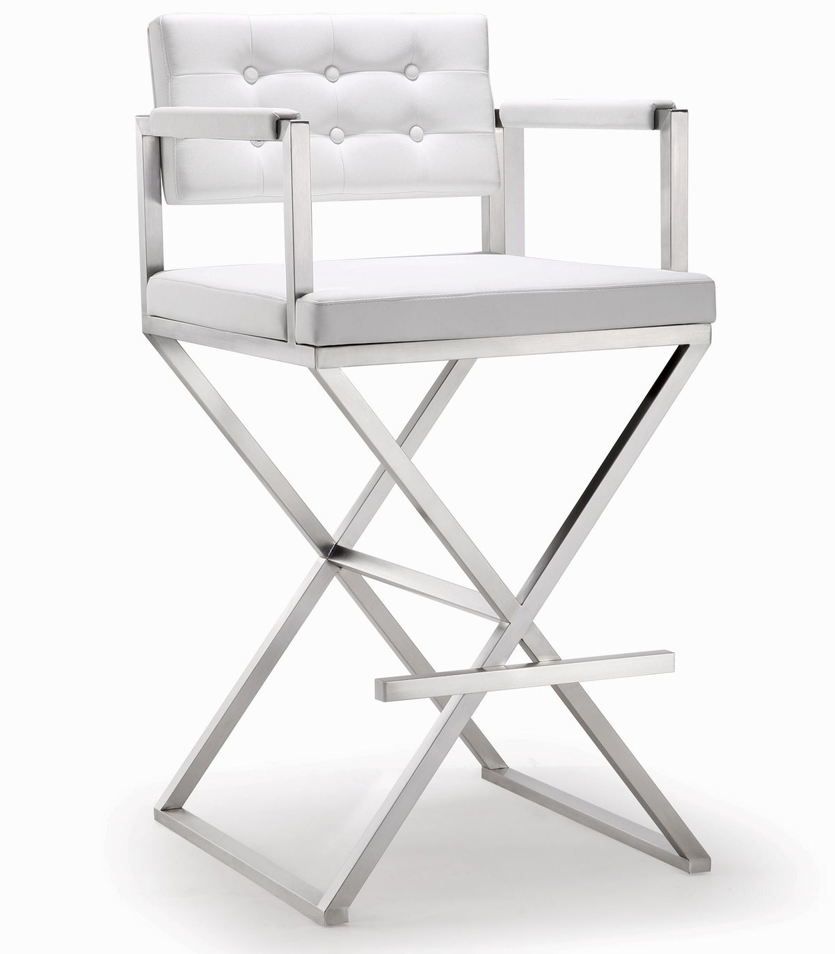 Director White Performance Vegan Leather and Stainless Steel Barstool by TOV Furniture – photo 1 of 10