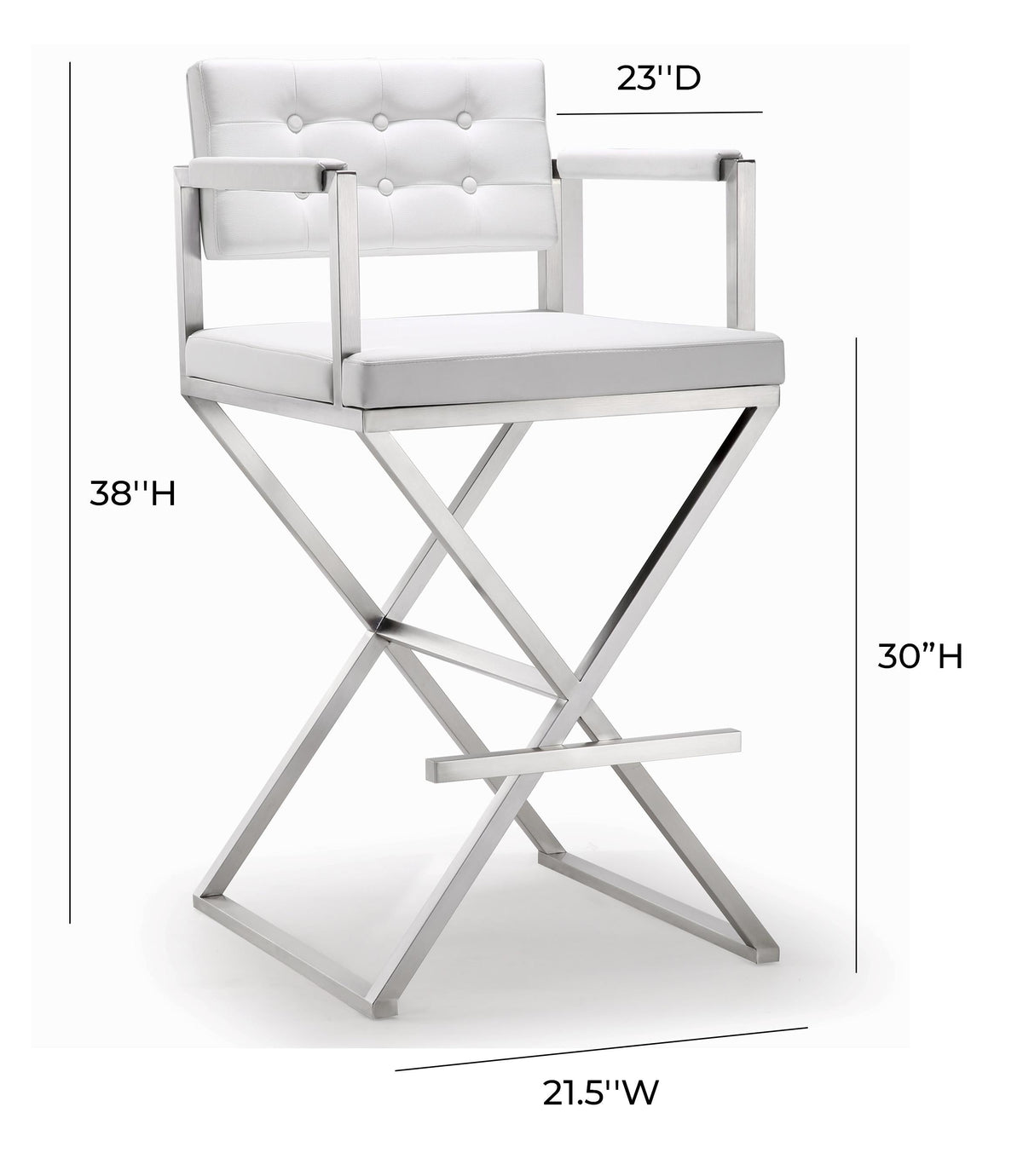 Director White Performance Vegan Leather and Stainless Steel Barstool by TOV Furniture – photo 8 of 10