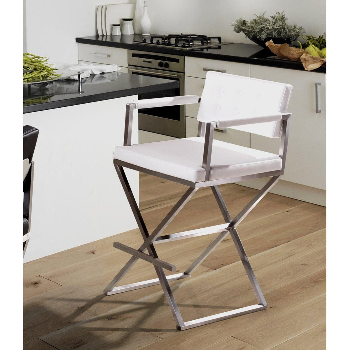 Director Performance Vegan Leather Stool With Silver Base by TOV K3623