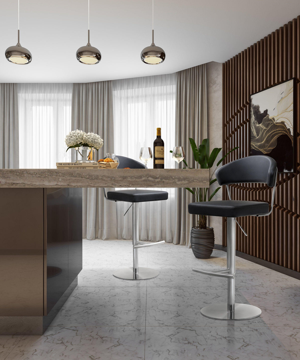 Cosmo Black Performance Vegan Leather and Stainless Steel Barstool by TOV Furniture – photo 9 of 11