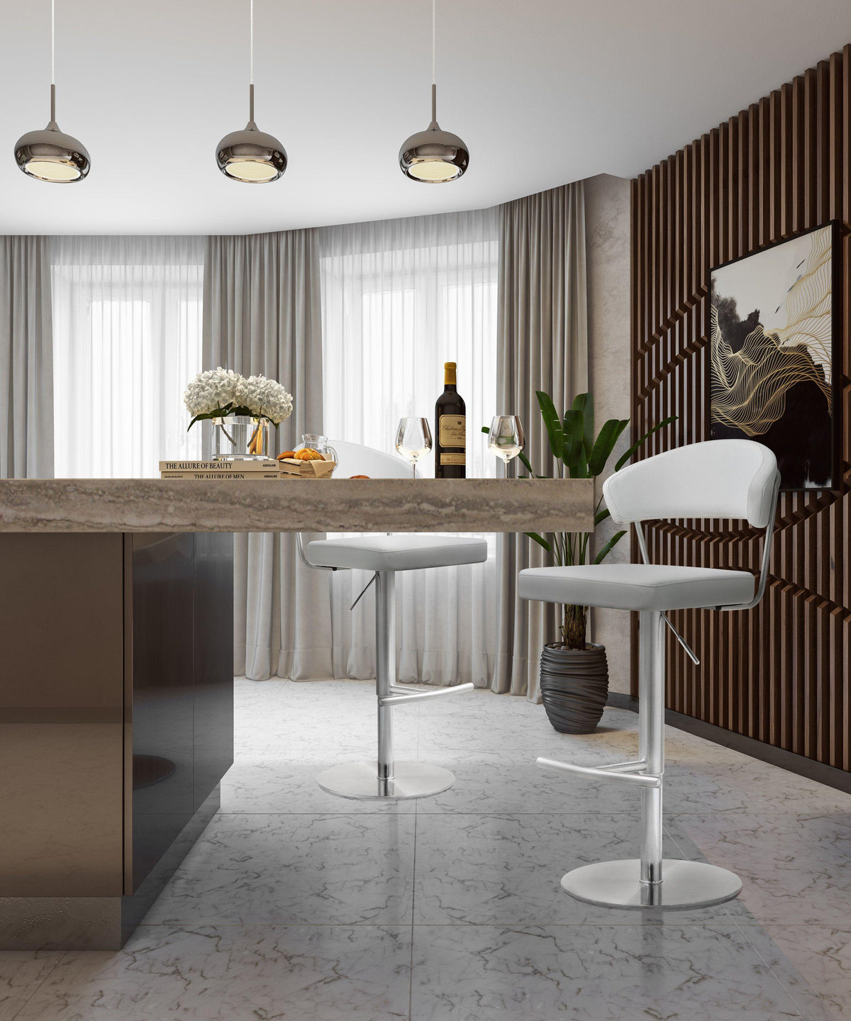 Cosmo White Performance Vegan Leather and Stainless Steel Barstool by TOV Furniture – photo 9 of 11