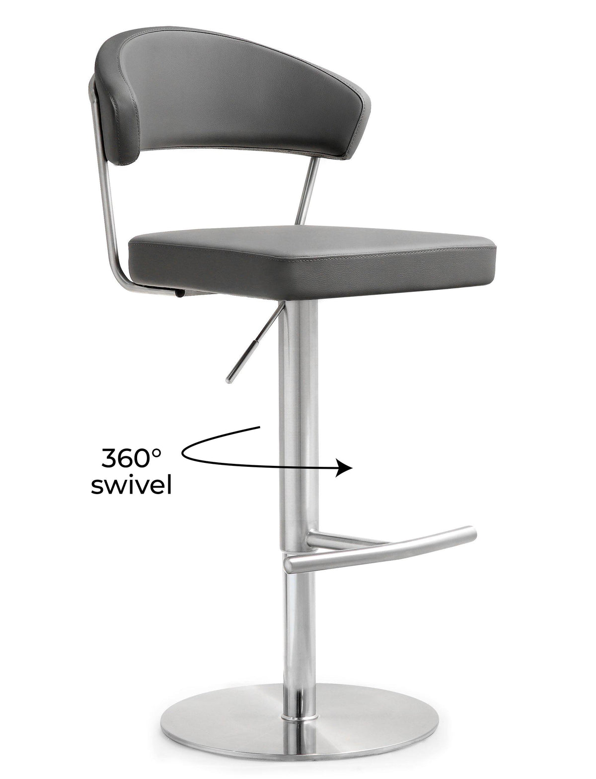 Cosmo Grey Performance Vegan Leather and Stainless Steel Barstool by TOV Furniture – photo 7 of 11
