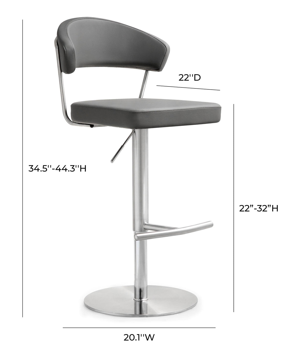 Cosmo Grey Performance Vegan Leather and Stainless Steel Barstool by TOV Furniture – photo 8 of 11
