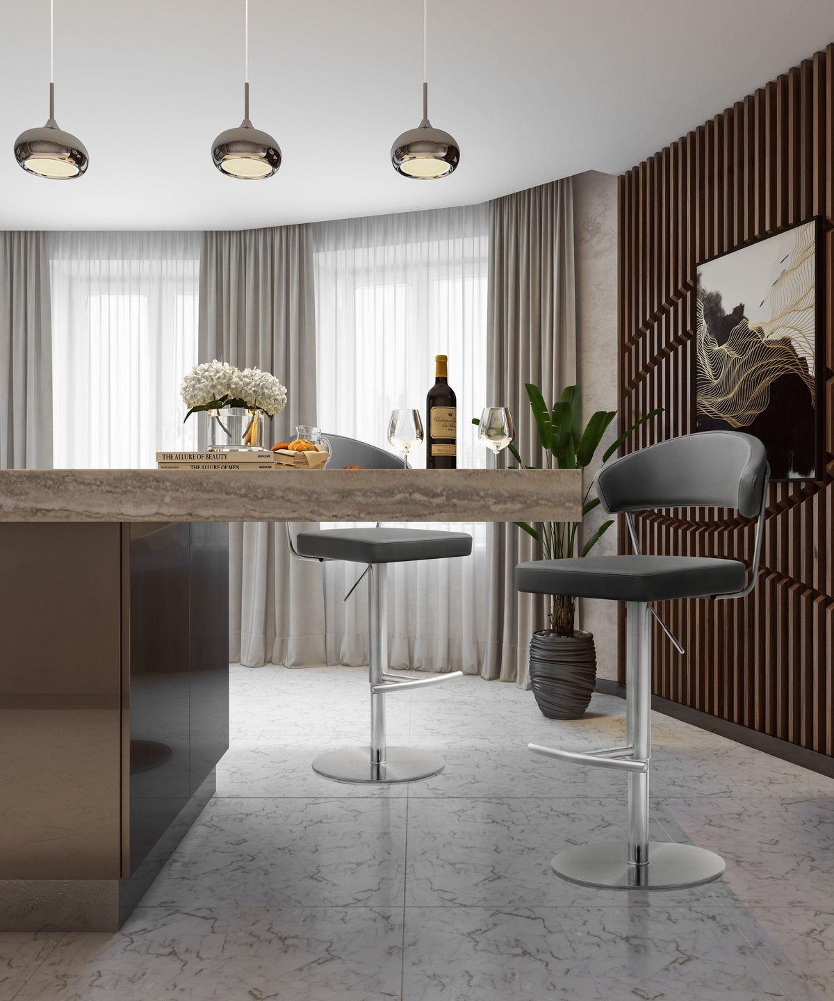 Cosmo Grey Performance Vegan Leather and Stainless Steel Barstool by TOV Furniture – photo 9 of 11