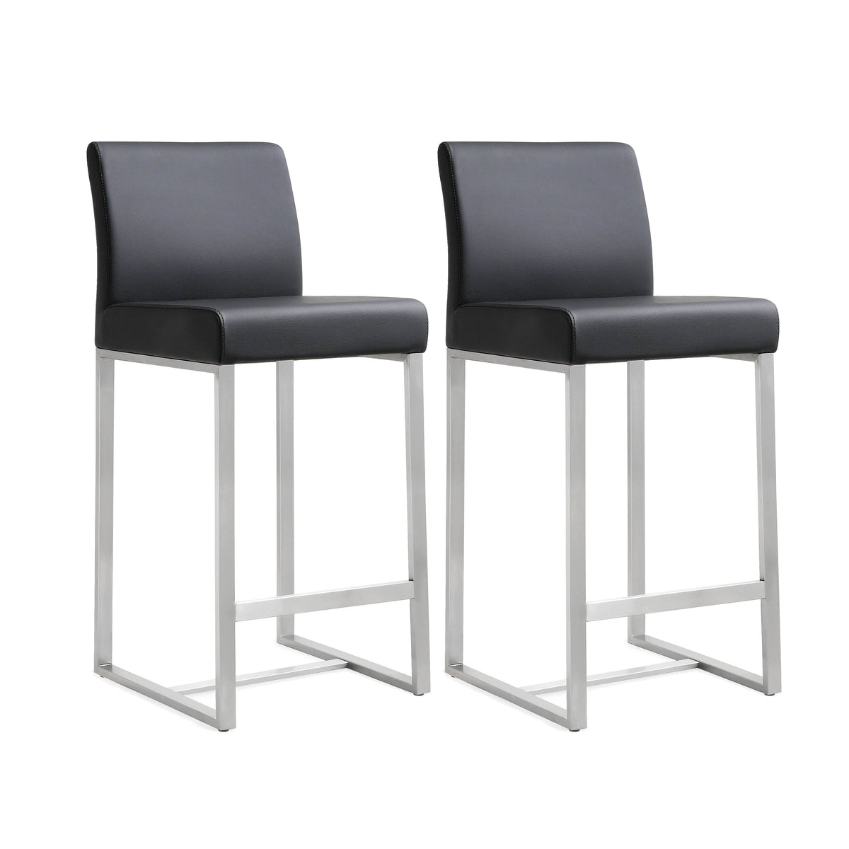Denmark Black Performance Vegan Leather and Stainless Steel Counter Stool - Set of 2 by TOV Furniture – photo 1 of 10