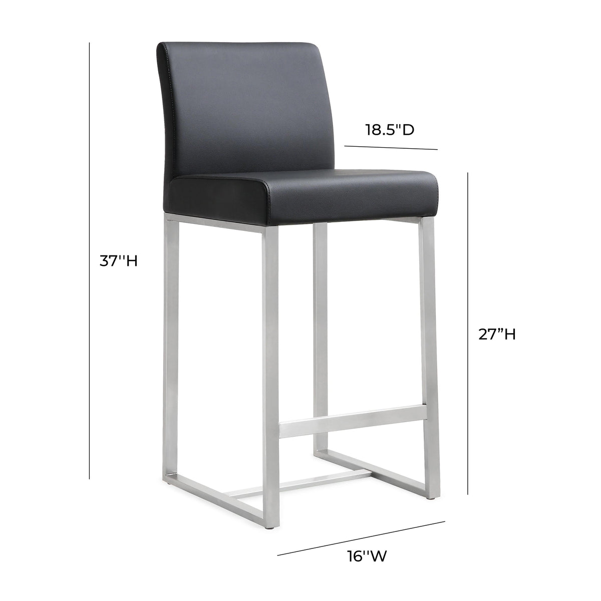 Denmark Black Performance Vegan Leather and Stainless Steel Counter Stool - Set of 2 by TOV Furniture – photo 9 of 10