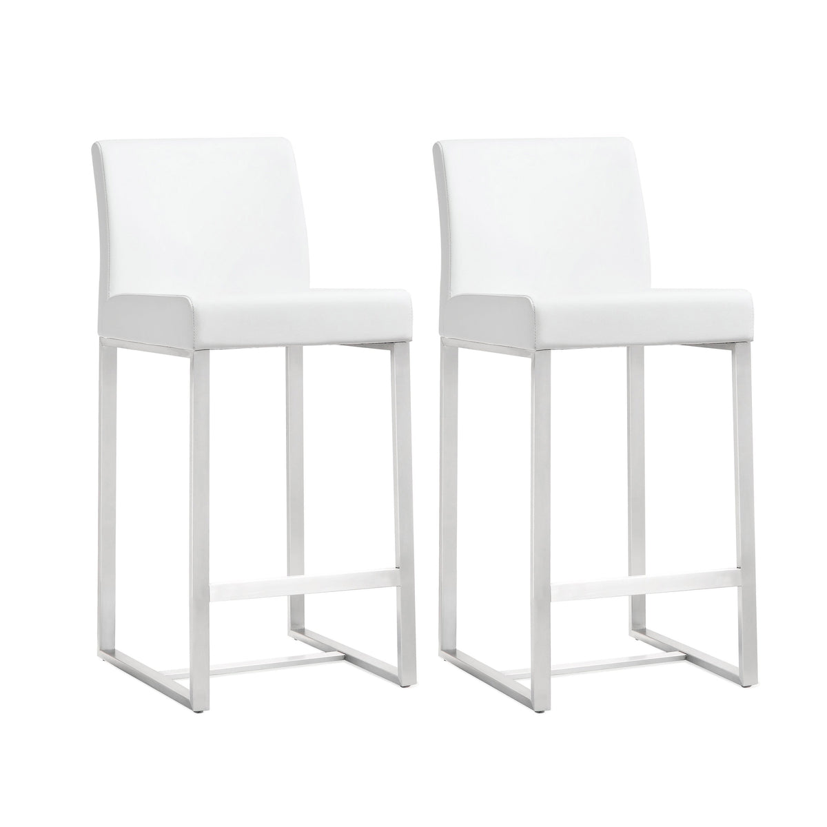 Denmark White Performance Vegan Leather and Stainless Steel Counter Stool - Set of 2 by TOV Furniture – photo 1 of 10