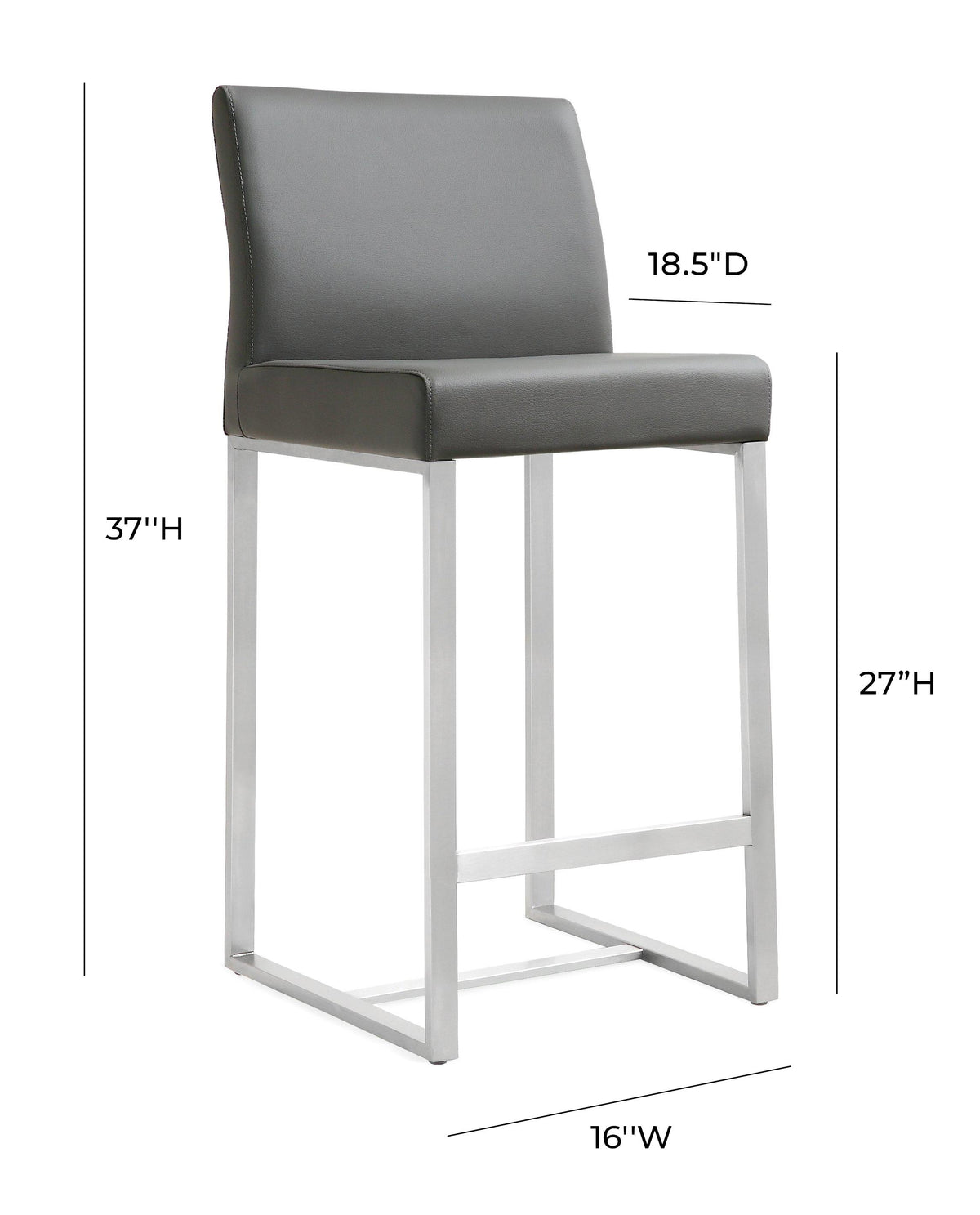 Denmark Grey Performance Vegan Leather and Stainless Steel Counter Stool - Set of 2 by TOV Furniture – photo 9 of 10