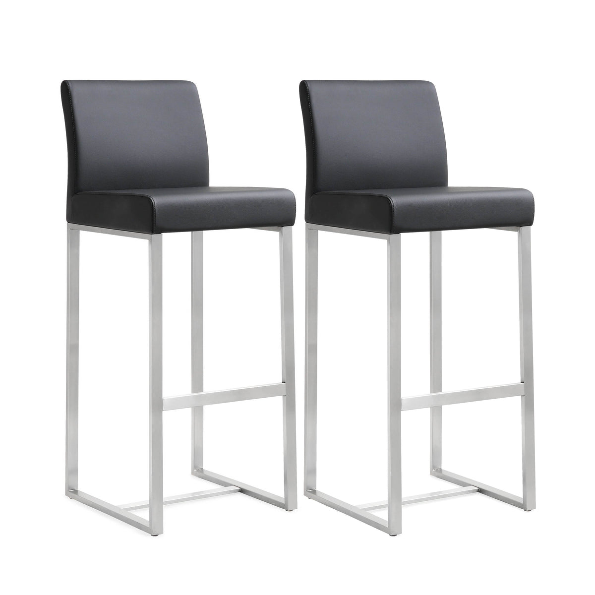 Denmark Black Performance Vegan Leather and Stainless Steel Barstool - Set of 2 by TOV Furniture – photo 1 of 10