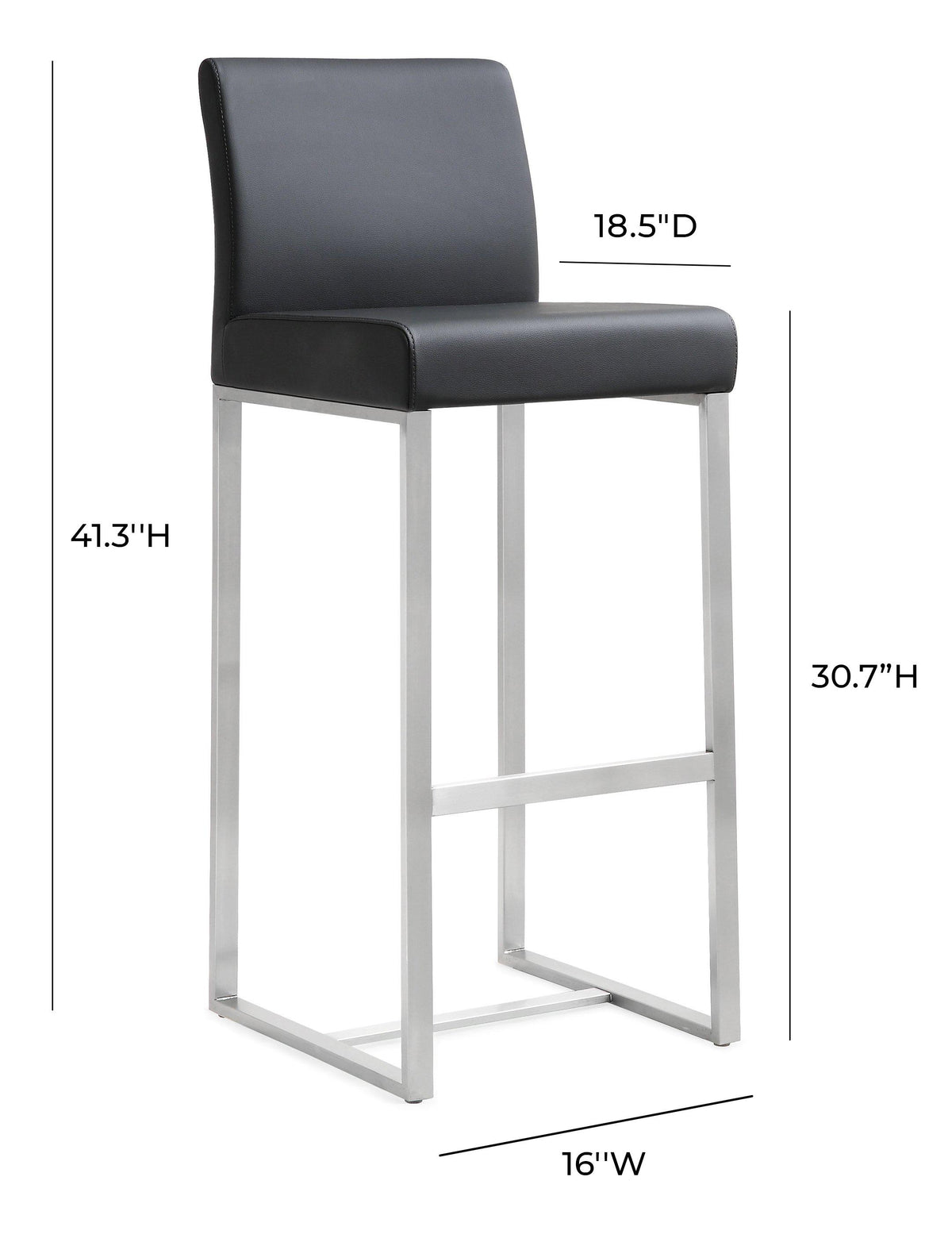Denmark Black Performance Vegan Leather and Stainless Steel Barstool - Set of 2 by TOV Furniture – photo 9 of 10