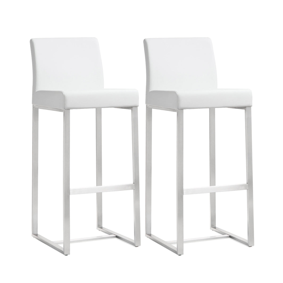 Denmark White Performance Vegan Leather and Stainless Steel Barstool - Set of 2 by TOV Furniture – photo 1 of 10