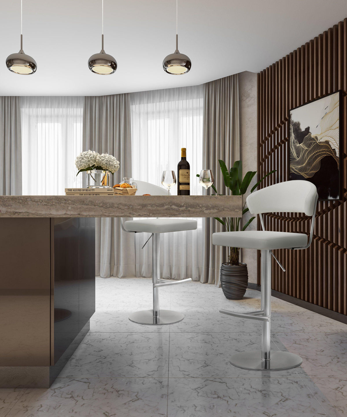 Cosmo Light Grey Performance Vegan Leather and Stainless Steel Barstool by TOV Furniture – photo 7 of 11