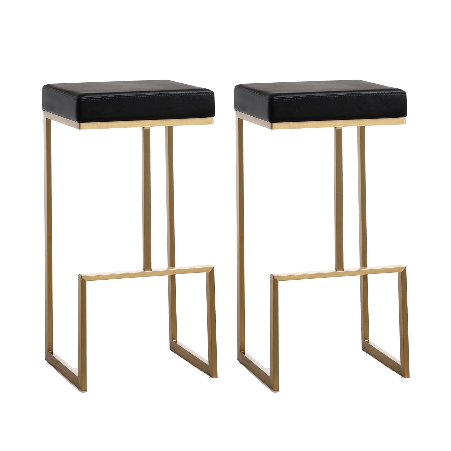 Ferrara Black Performance Vegan Leather and Gold Steel Barstool - Set of 2 Black - ON FINAL SALE by Tov Furniture