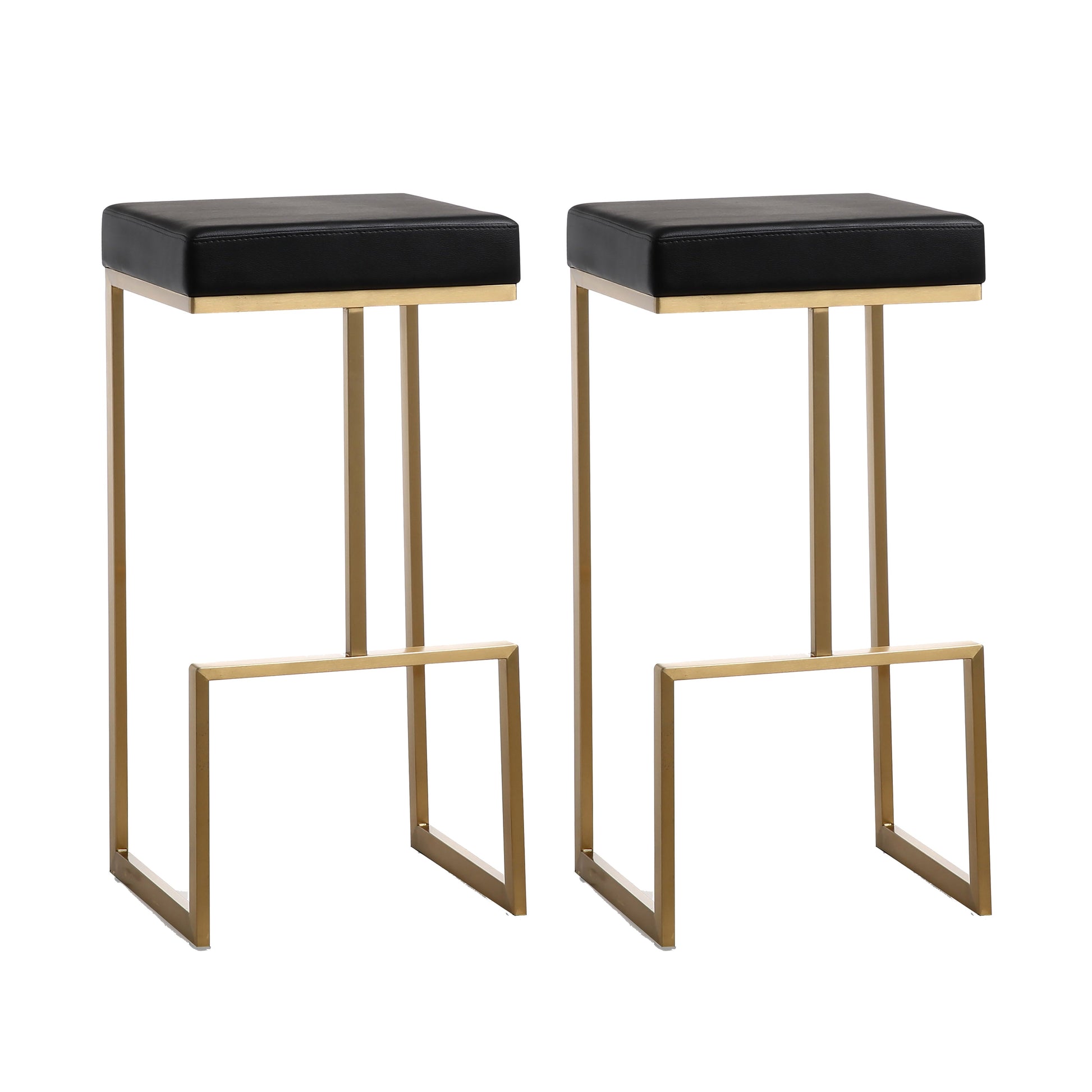 Ferrara Black Performance Vegan Leather and Gold Steel Barstool - Set of 2 Black - ON FINAL SALE by Tov Furniture