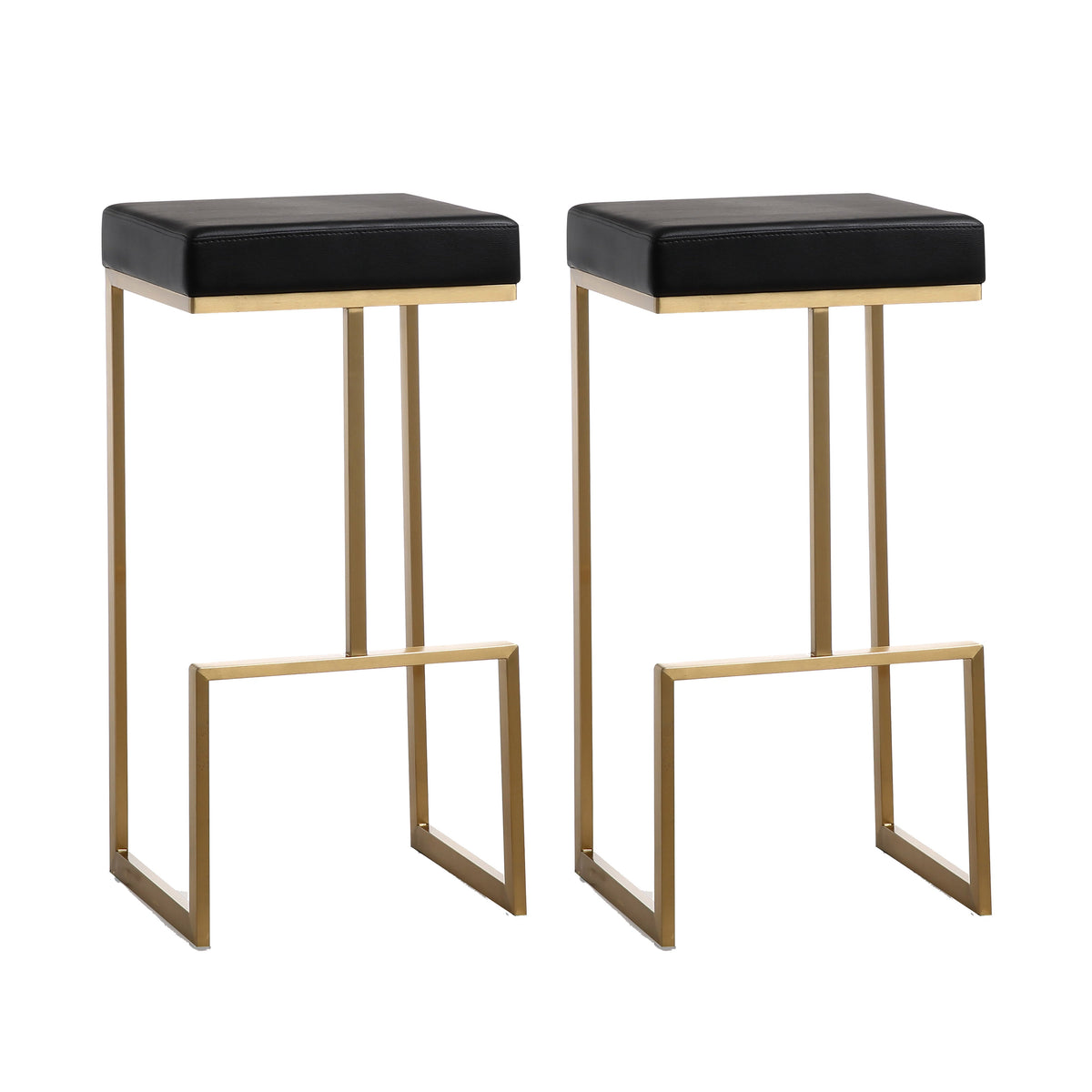 Ferrara Black Performance Vegan Leather and Gold Steel Barstool - Set of 2 by TOV Furniture – photo 1 of 9