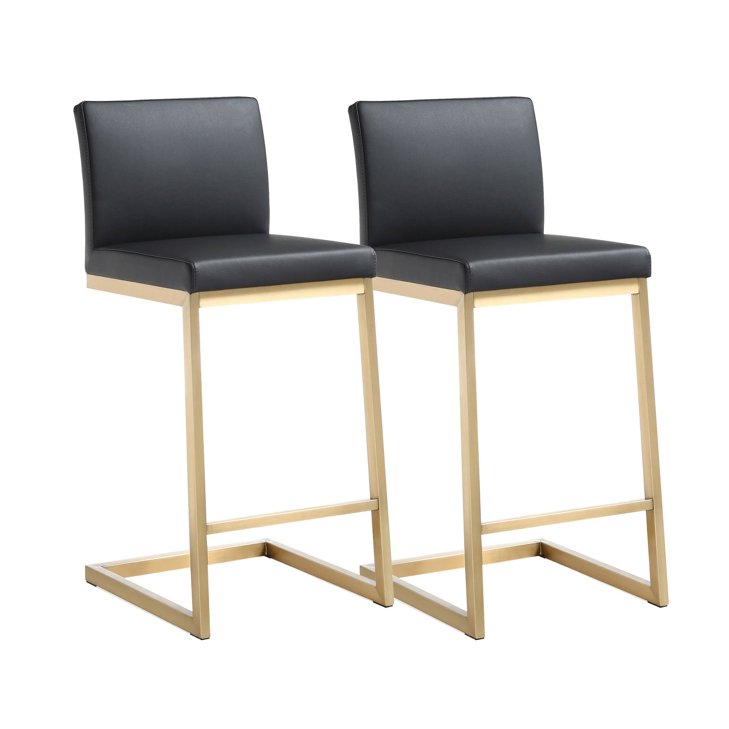 Parma Performance Vegan Leather and Gold Stainless Steel Counter Stool - Set of 2 Black - ON FINAL SALE by Tov Furniture