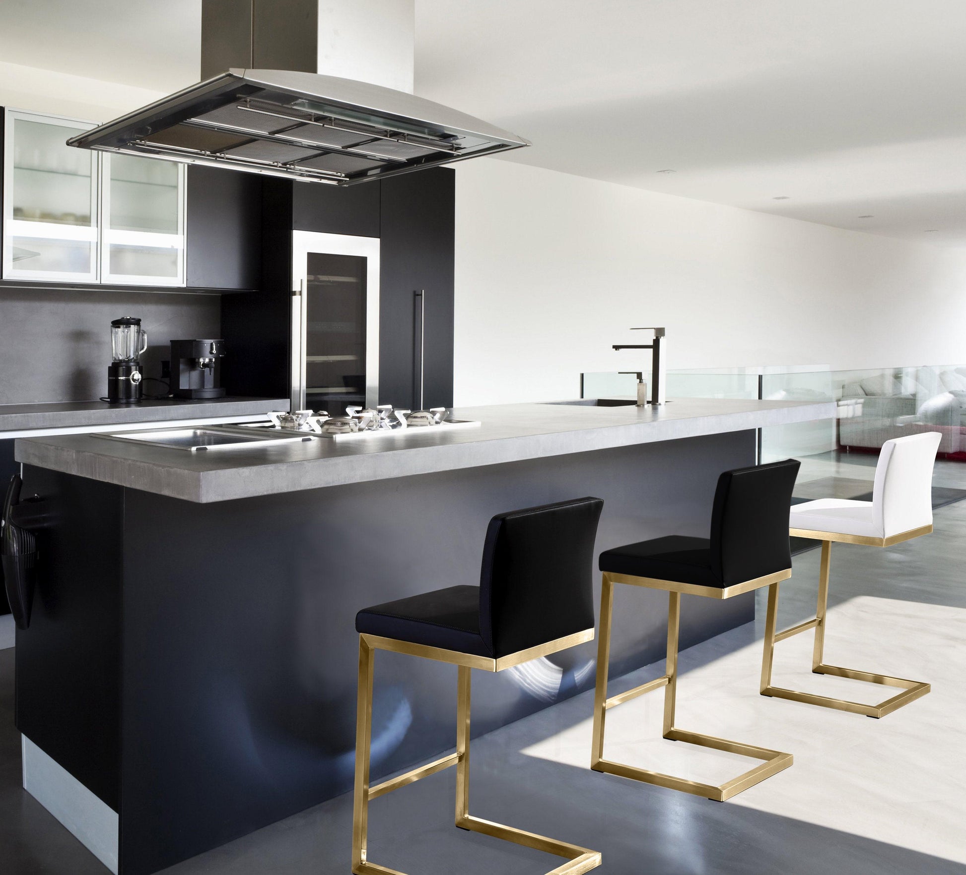 Parma Performance Vegan Leather and Gold Stainless Steel Counter Stool - Set of 2 Black - ON FINAL SALE by Tov Furniture